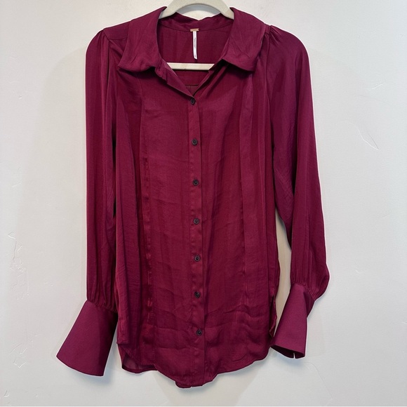 FREE PEOPLE magenta long sleeve button down shirt - Picture 1 of 5